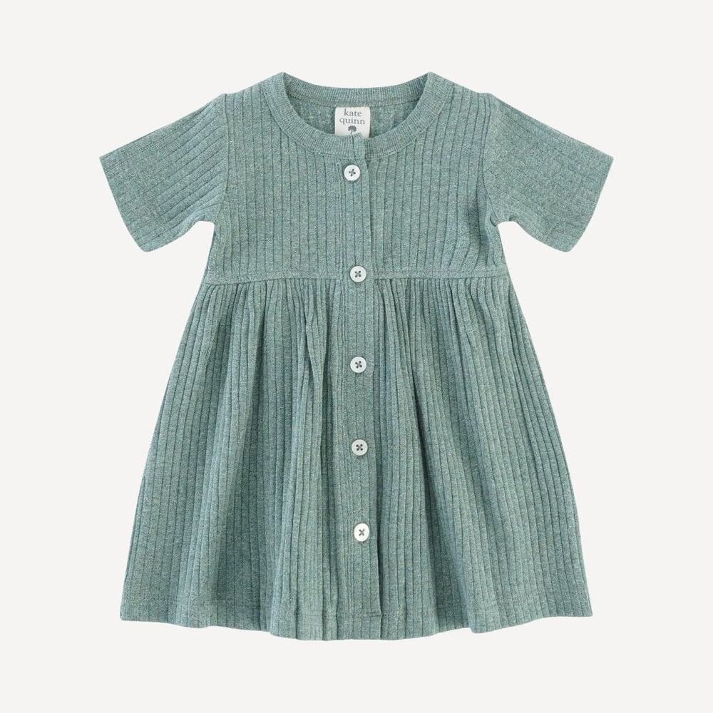 Kate Quinn Hedge Green Melange Rib Button Dress Organic Cotton Sz 6y